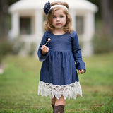Denim Lace Long Sleeve Dress