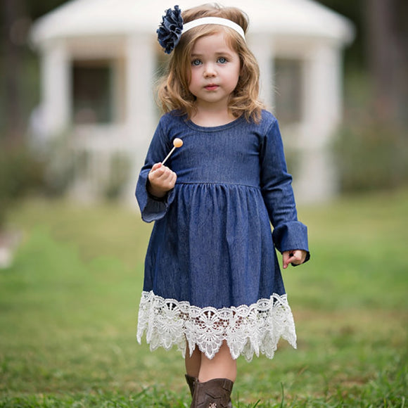Denim Lace Long Sleeve Dress
