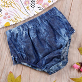 3Pcs Floral Tank Top +Denim Shorts + Headband