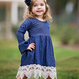 Denim Lace Long Sleeve Dress