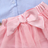 Striped Blue T-shirt+Tutu Bow Skirt 2PCS