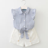 T-shirt Striped+White Short 2Pcs Suits