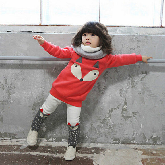 2PCS Long Sleeve Fox Top + Pant Set