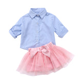 Striped Blue T-shirt+Tutu Bow Skirt 2PCS