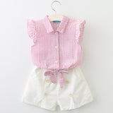 T-shirt Striped+White Short 2Pcs Suits