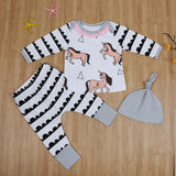Unicorn T-shirt+Pants+Casual Hat 3pcs Set