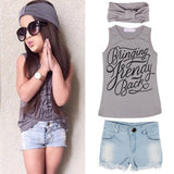 Headband + Top + Shorts Jeans 3pcs Set
