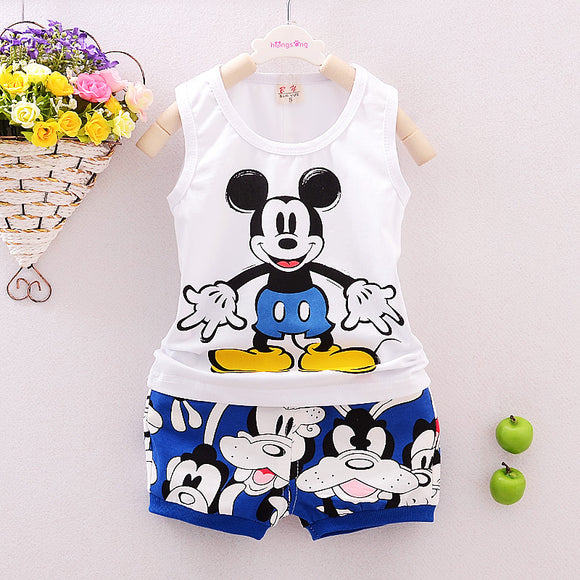2017 New Summer mouse Baby Boys Clothing Set Vest and shorts pants Kids Boy suit Cartoon Sport Suit Vest childern clothes Set