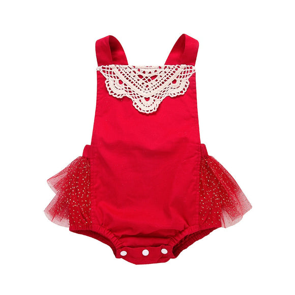 Newborn Infant Baby Girl Lace Strap Bodysuit