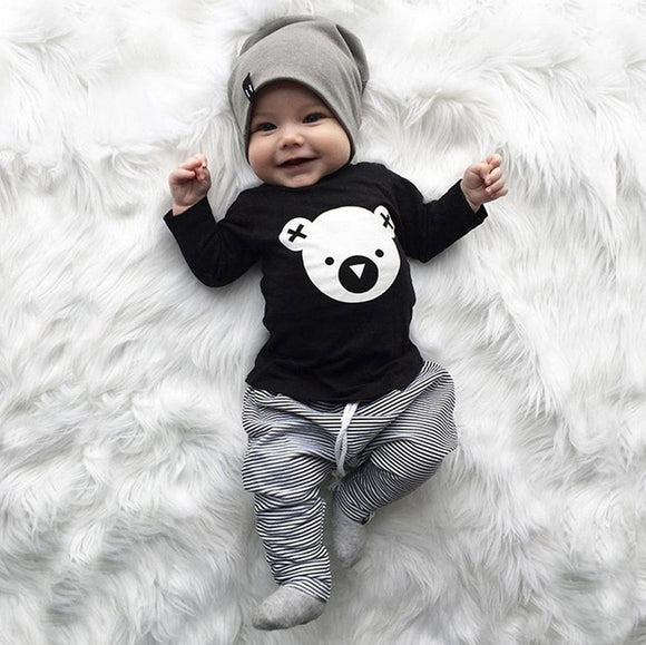 MUQGEW Children clothing set Cartoon Koala T-Shirt Tops +Striped Pants Baby Boy Clothes newborn baby boy clothes roupa infantil