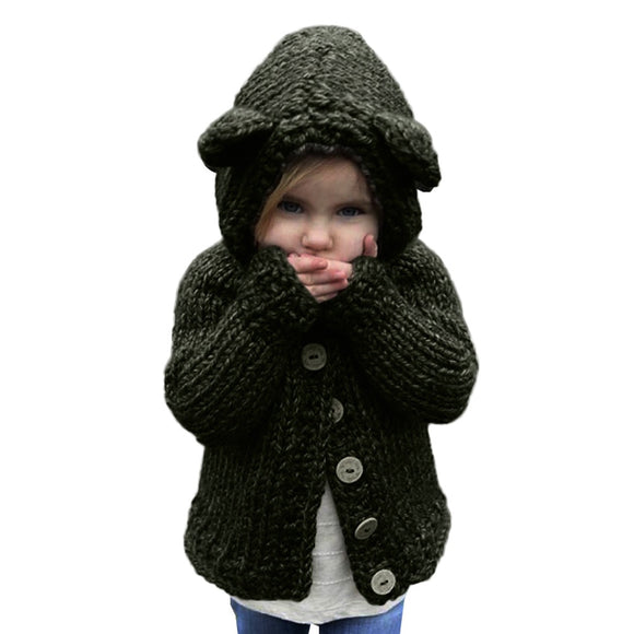 Bear collar collar baby clothes 2017 autumn baby suit suit sweater hooded knit shawl cardigan warm clothes