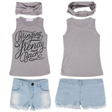 Headband + Top + Shorts Jeans 3pcs Set